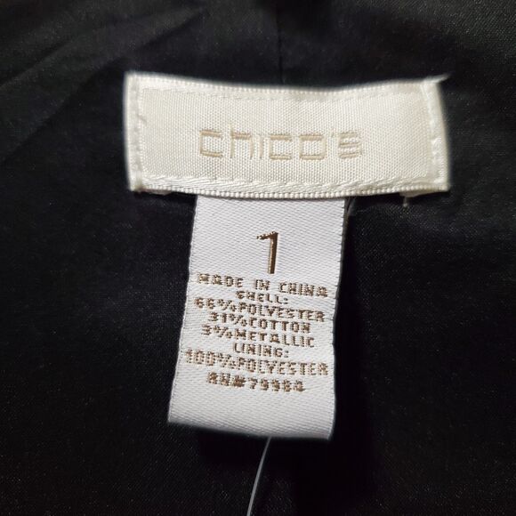 Chicos Nico Chinoiserie Black Jacquard Open Front Black/Silver Jacket Sz 1 M NWT - Picture 3 of 7